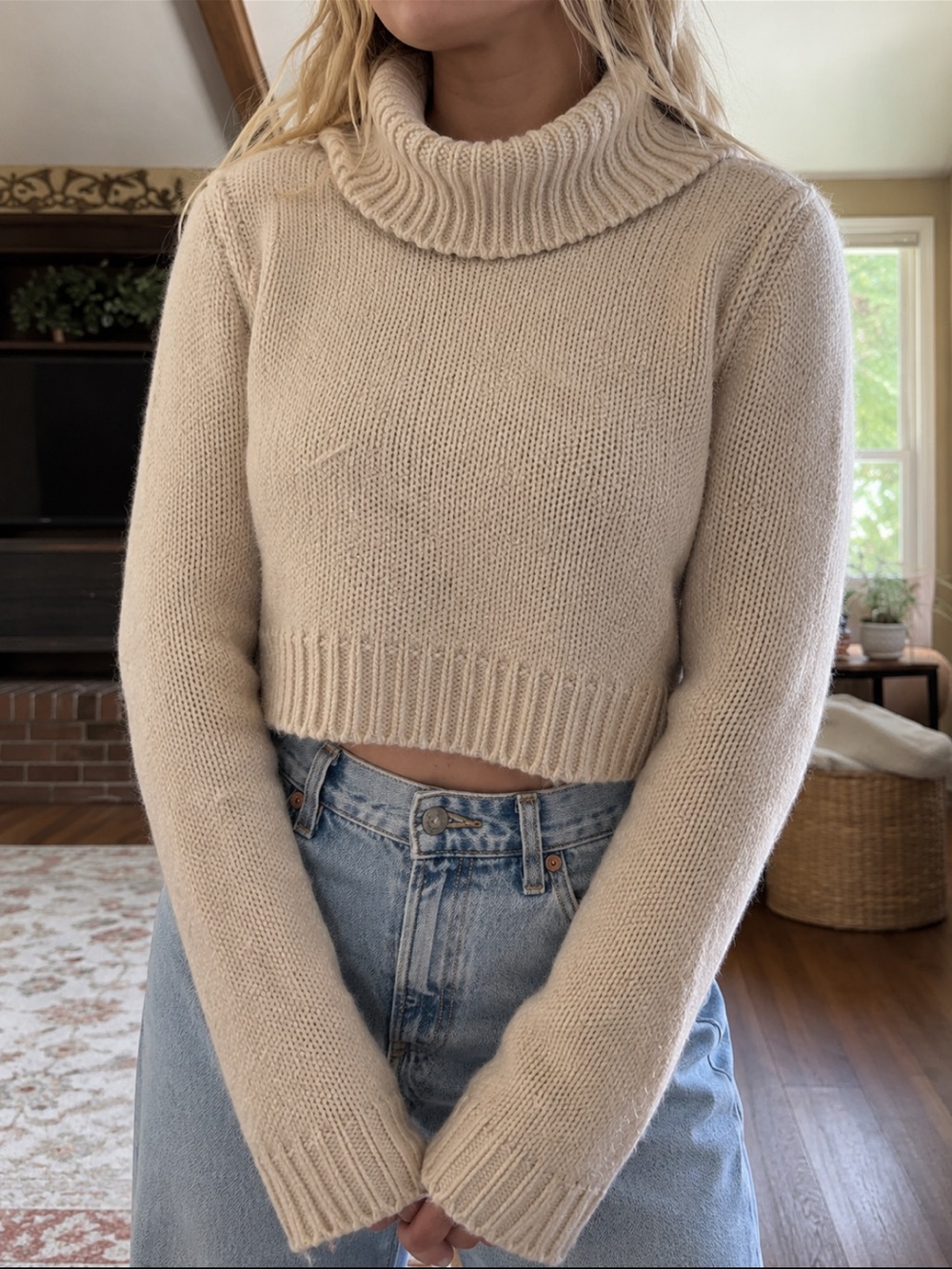 Free People cream turtleneck cropped sweater